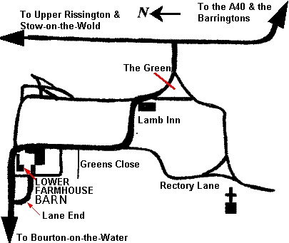 Map of the village of Great Rissington showing Lower Farmhouse