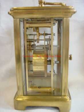 Right side view of carriage clock with cylinder platform