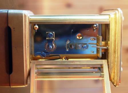 back view of Matthew Norman miniature carriage clock